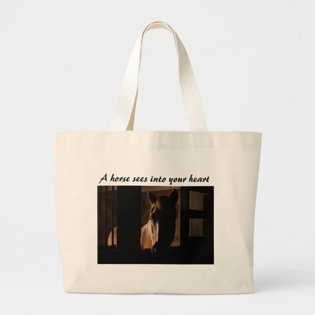 Horse Silhouetted in Barn Stall Large Tote Bag (Front)