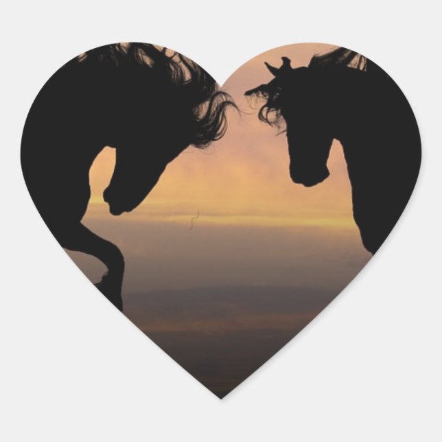 Horse Silhouettes at Sunset Heart Sticker (Front)