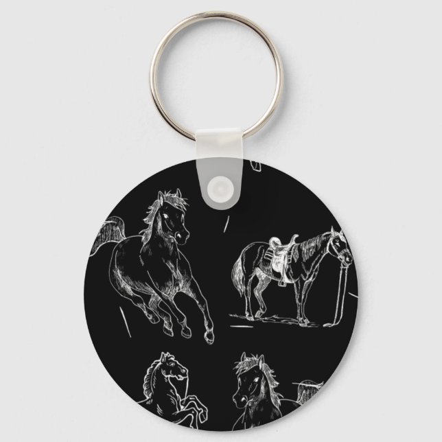 Horse silhouettes Black White Keychain (Front)