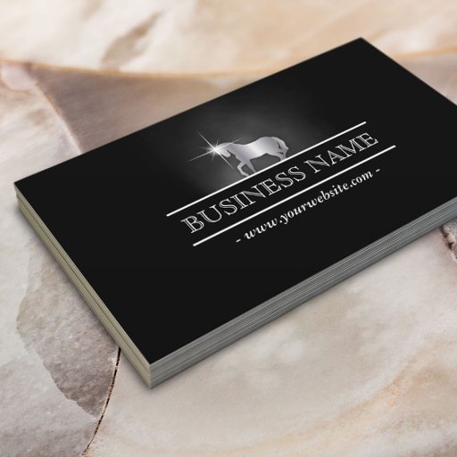 Customizable Professional Silver Horse Dark Business Card
