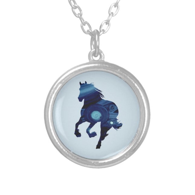 Horse Silver Plated Round Necklace (Front)