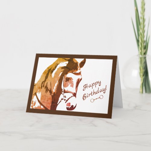 Horse Sketch and Snaffle Bit Brown Happy Birthday Card