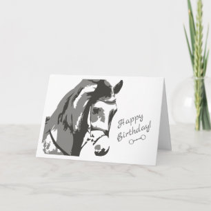 Horse Sketch and Snaffle Bit ~ Gray Happy Birthday Card