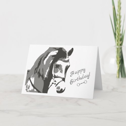 Horse Sketch and Snaffle Bit  Gray Happy Birthday Card