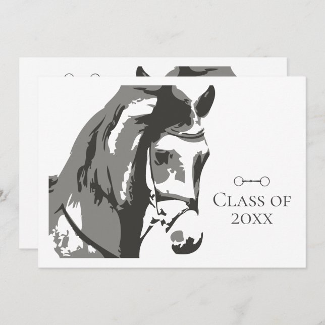 Horse Sketch and Snaffle Bit, Grey Graduation Invitation (Front/Back)