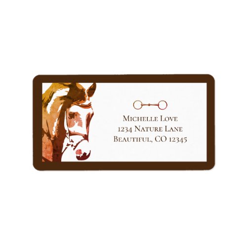 Horse Sketch and Snaffle Bit in Brown Address Label