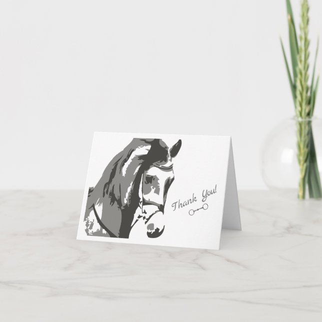 Horse Sketch and Snaffle Bit in Gray Thank You Card (Front)