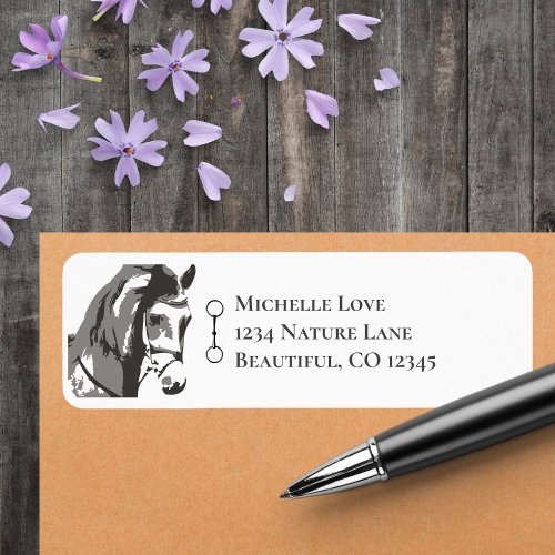 Horse Sketch and Snaffle Bit in Grey Address Label