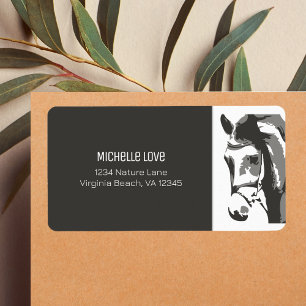 Horse Sketch in Grey and White Address Label