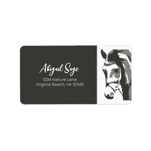 Horse Sketch in Grey and White Address Label