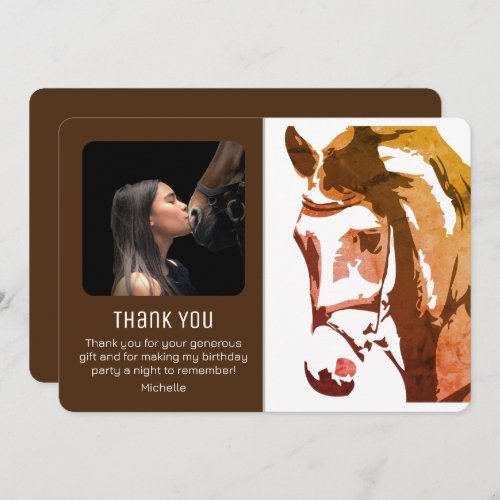 Horse Sketch Modern Brown and White Birthday PHOTO Thank You Card