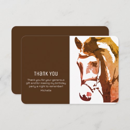 Horse Sketch Modern Brown and White Birthday Thank You Card
