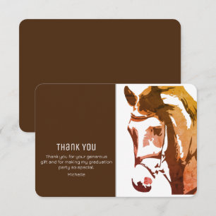 Horse Sketch Modern Grey and White Graduation Than Thank You Card