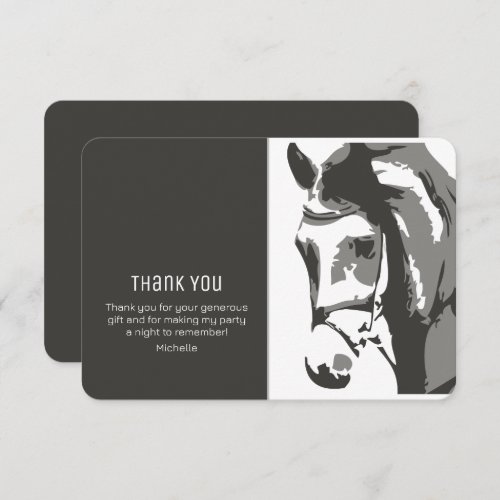 Horse Sketch Modern Grey and White  Thank You Card