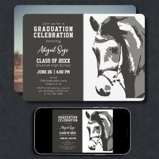 Horse Sketch Modern Grey White Photo Graduation