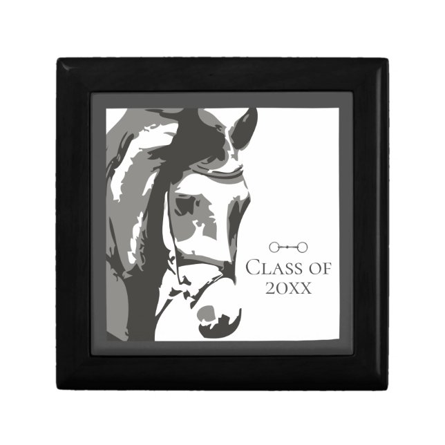 Horse Sketch, Snaffle Bit Grey Graduation Class of Gift Box (Front)