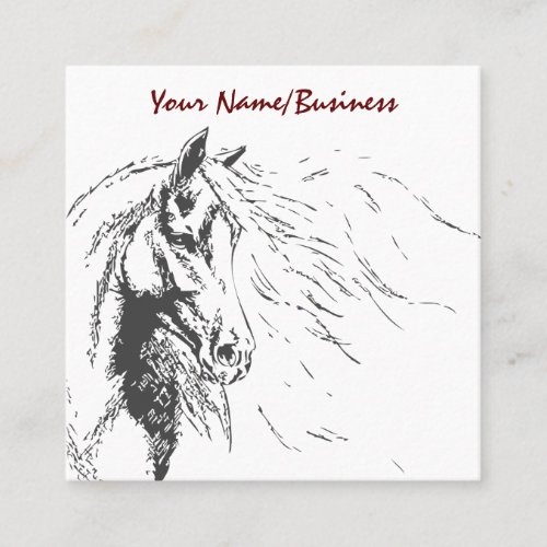 Horse Sketch with Flowing Mane Equestrian Square Business Card