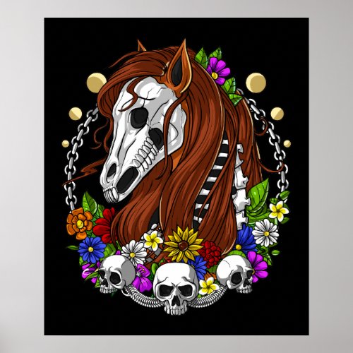 Horse Skull Flowers Poster