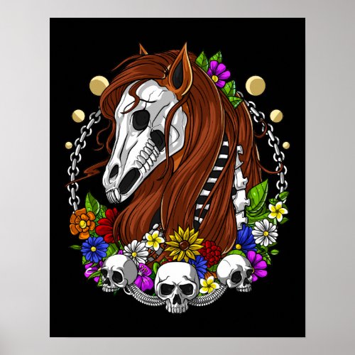 Horse Skull Flowers Poster