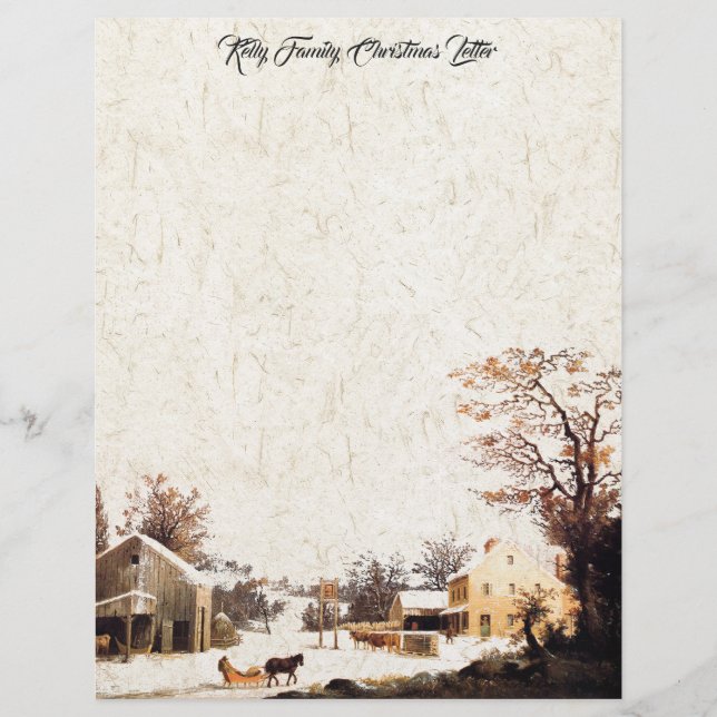 Horse Sleigh Family Christmas Letter Writing Paper (Front)