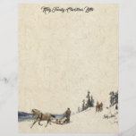 Horse Sleigh Family Christmas Letter Writing Paper<br><div class="desc">Wonderful   Holiday Writing Paper  with a Horse and Sleigh Ride in the snow,  with a background of an image of actual old handmade paper,     is on this  Family Christmas Letter Letterhead Paper.  Images are public domain due to expired and released copyright.</div>