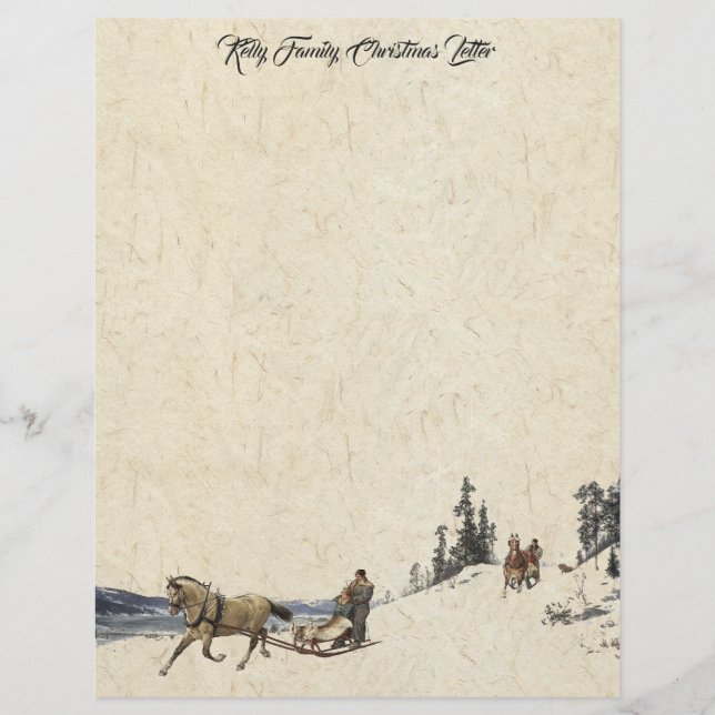 Horse Sleigh Family Christmas Letter Writing Paper (Front)
