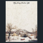 Horse Sleigh Family Christmas Letter Writing Paper<br><div class="desc">Wonderful  vintage fine art painting  of a    Horse and Sleigh Rider passing a country scene with farmhouses  and a pond on a snowy winter day,    by Durrie,   is on this  Family Christmas Letter Paper. Image is public domain due to expired  copyright.</div>