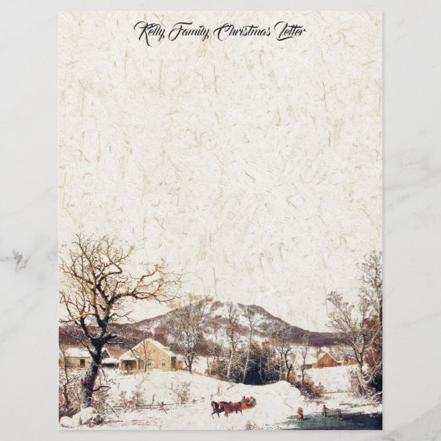 Horse Sleigh Family Christmas Letter Writing Paper (Front)