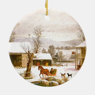 Horse & Sleigh Ride Farmhouse Barn Snow Ornament