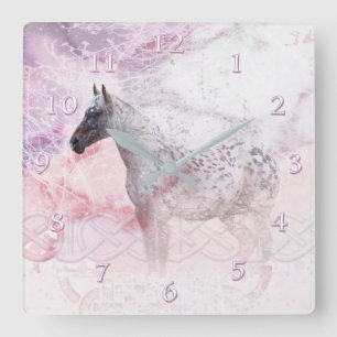 Horse Snow Storm Square Wall Clock
