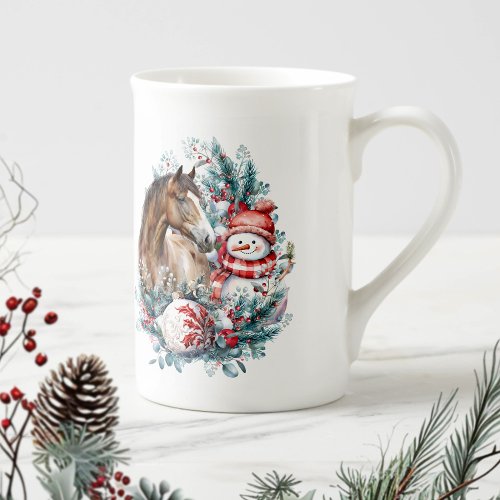 Horse snowman Christmas watercolor elegant Bone China Mug