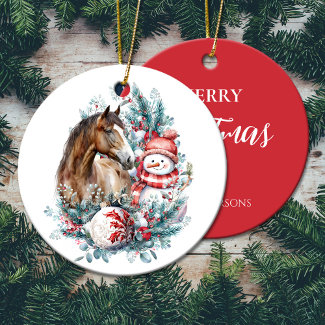 Horse snowman Christmas watercolor elegant