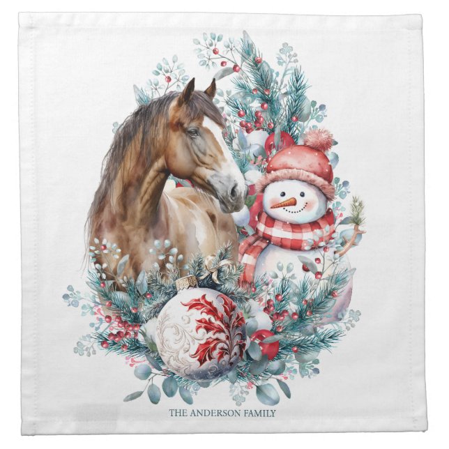 Horse snowman Christmas watercolor elegant Cloth Napkin (Front)