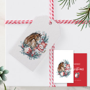 Horse snowman Christmas watercolor elegant Gift Tags