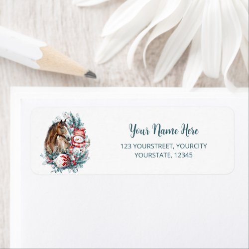 Horse snowman Christmas watercolor elegant Label