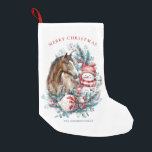 Horse snowman Christmas watercolor elegant Small Christmas Stocking<br><div class="desc">Horse and snowman personalized Christmas design with elegant Christmas wreath and beautiful white and red ornament for horse lovers.</div>