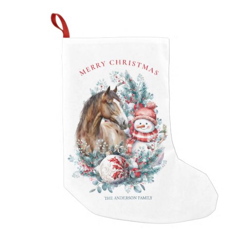 Horse snowman Christmas watercolor elegant Small Christmas Stocking