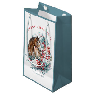 Horse snowman Christmas watercolor elegant Small Gift Bag