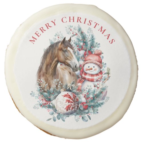 Horse snowman Christmas watercolor elegant Sugar Cookie