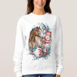 Horse snowman Christmas watercolor elegant Sweatshirt<br><div class="desc">Horse and snowman personalized Christmas design with elegant Christmas wreath and beautiful white and red ornament for horse lovers.</div>