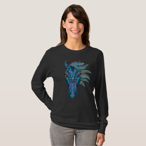 horse spirit geometric fractal animal pattern blue T_Shirt