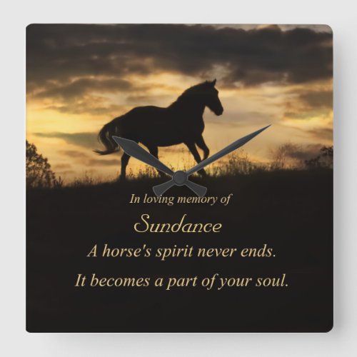 Horse Spirit of a Horse Memorial Horses Name  Square Wall Clock