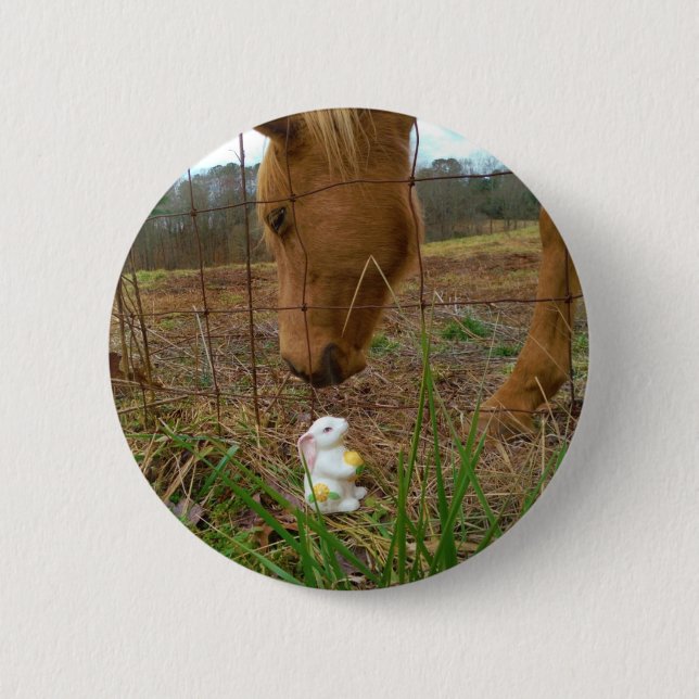 horse & Spring flower Bunny Pinback Button (Front)