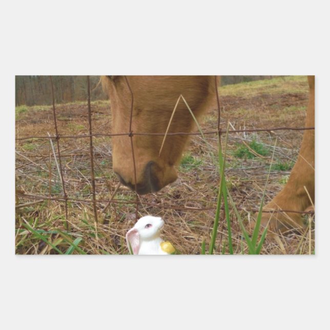 horse & Spring flower Bunny Rectangular Sticker (Front)