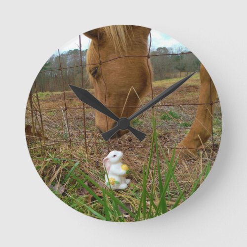 horse  Spring flower Bunny Round Clock