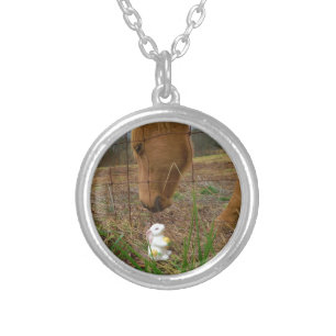 horse & Spring flower Bunny Silver Plated Necklace