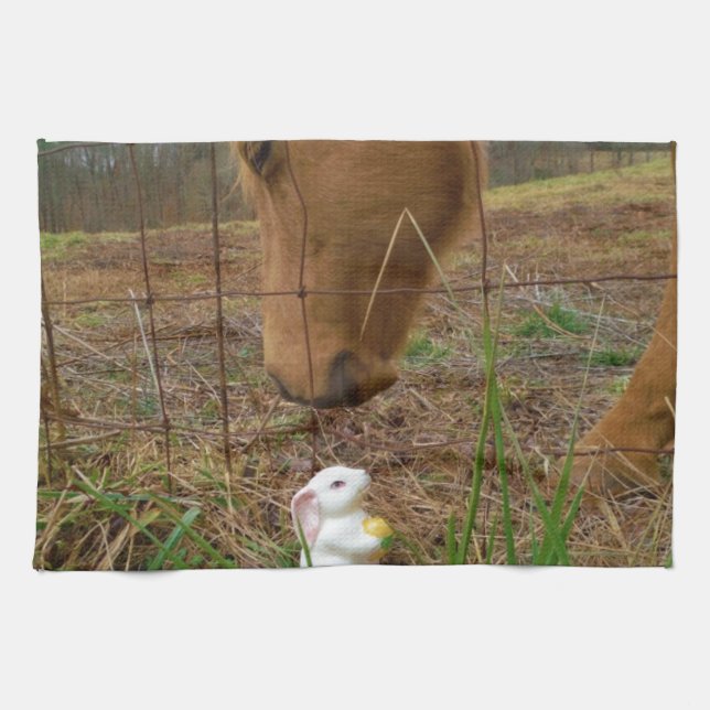 horse & Spring flower Bunny Towel (Horizontal)