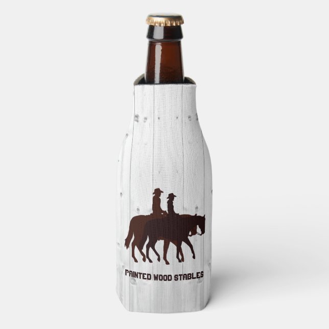 Horse Stables Western Horseback Weathered Wood  Bottle Cooler (Bottle Front)