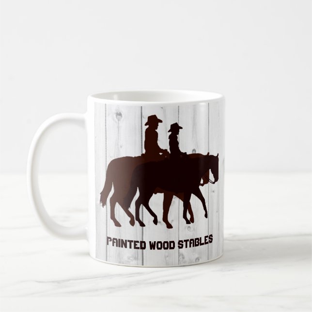 Horse Stables Western Horseback Weathered Wood Coffee Mug (Left)