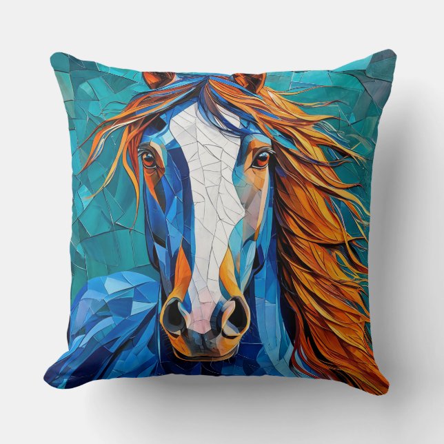 Horse Stained Glass Throw Pillow (Front)